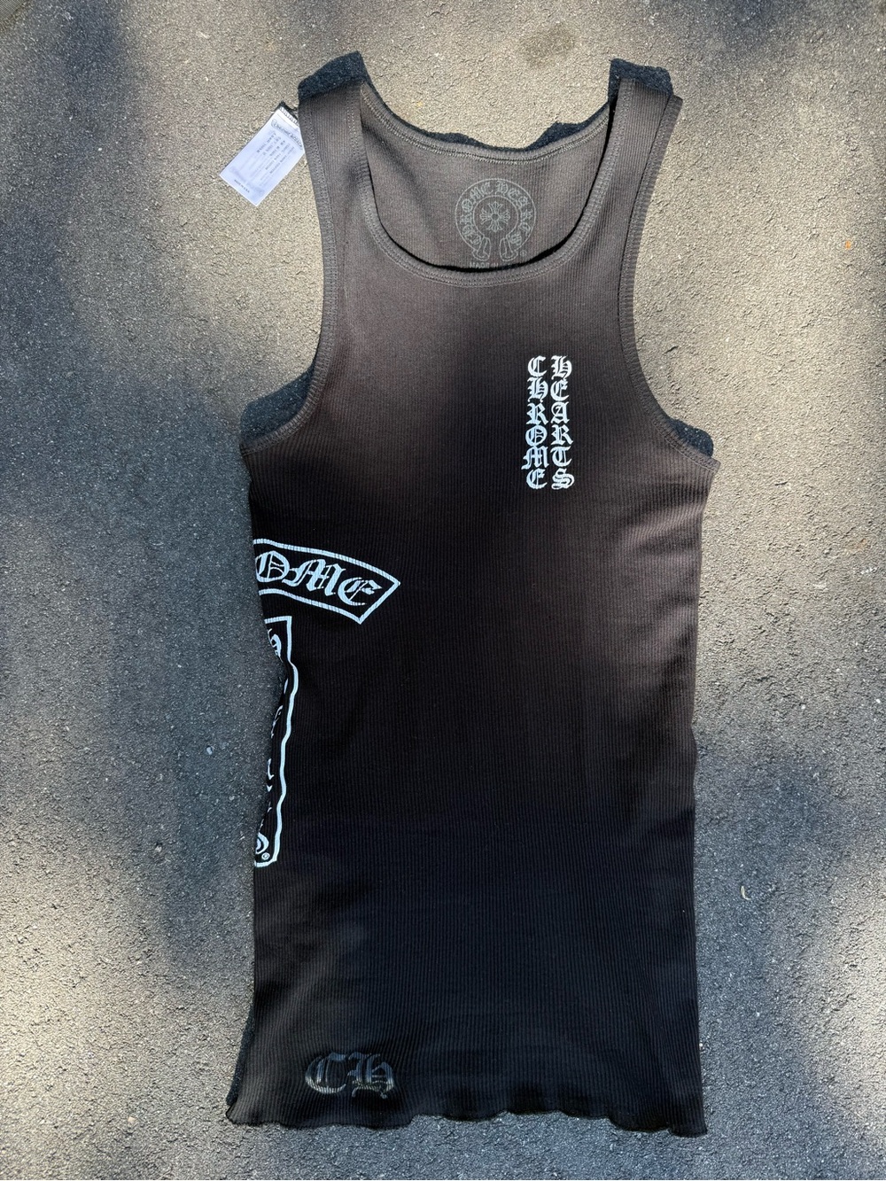 Chrome Hearts Black Ribbed Tank with White Logo Tag